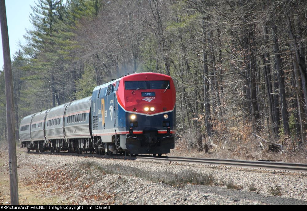 AMTK 108 on the first train 69 Adirondack in 3 years